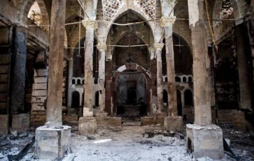The interior of a church in Minya after it was attacked
